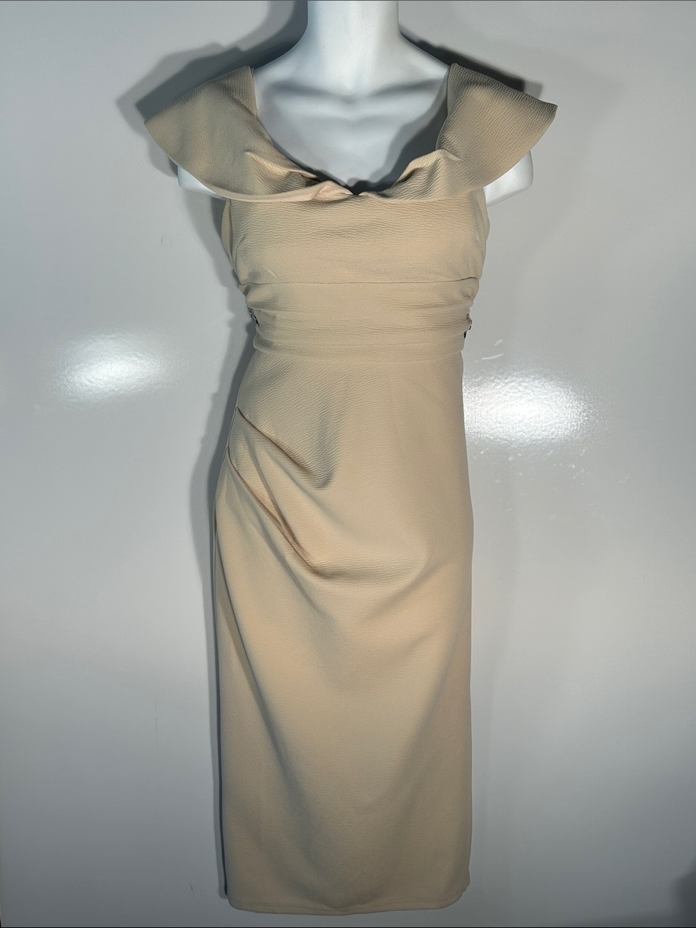 Billy J NWT S18 Elegant Cream Sheath Dress Formal Cocktail Chic Mother of Bride